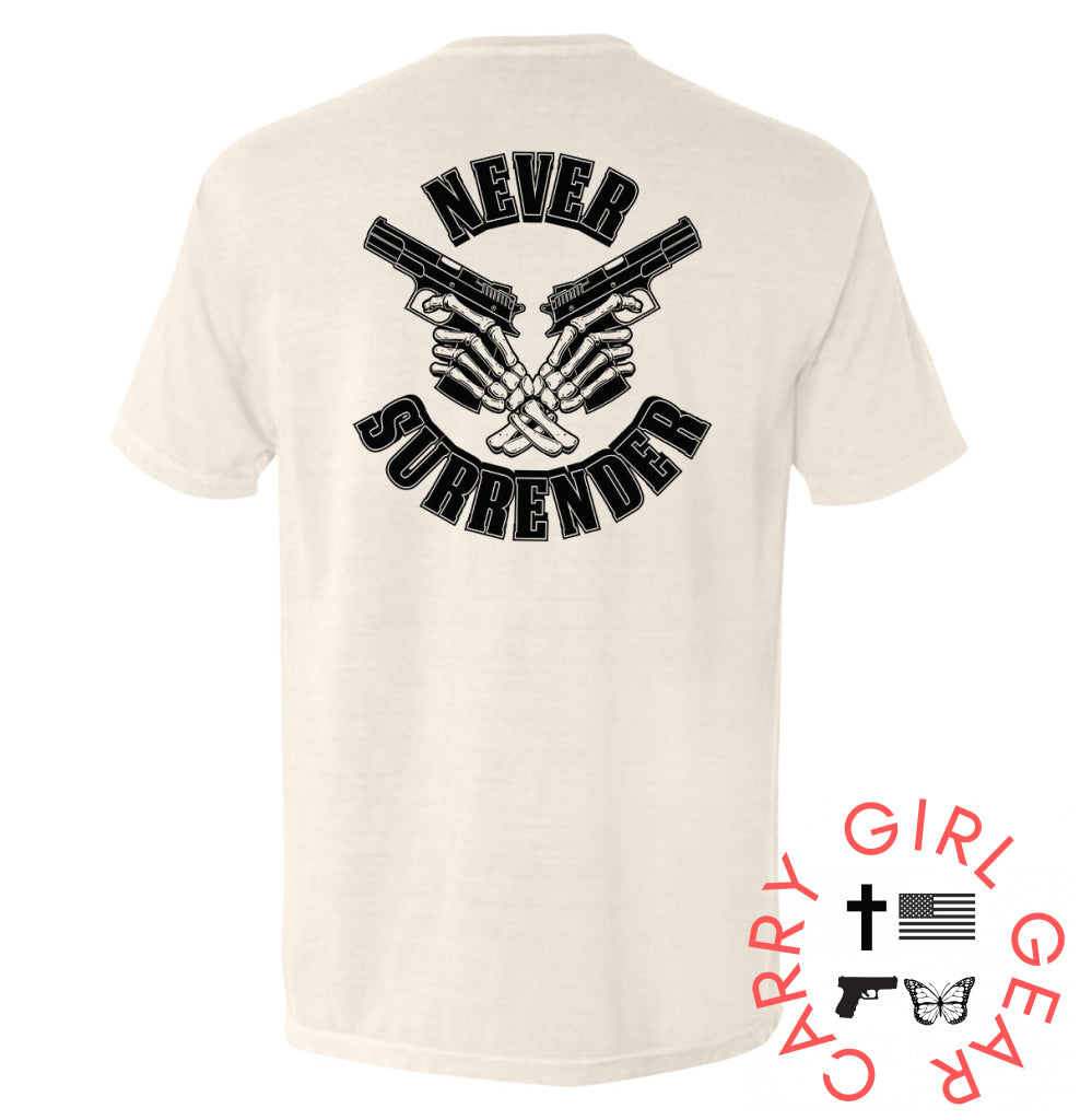 Never Surrender Ivory / S Comfort Colors Pocket Tee Nc - Apparel