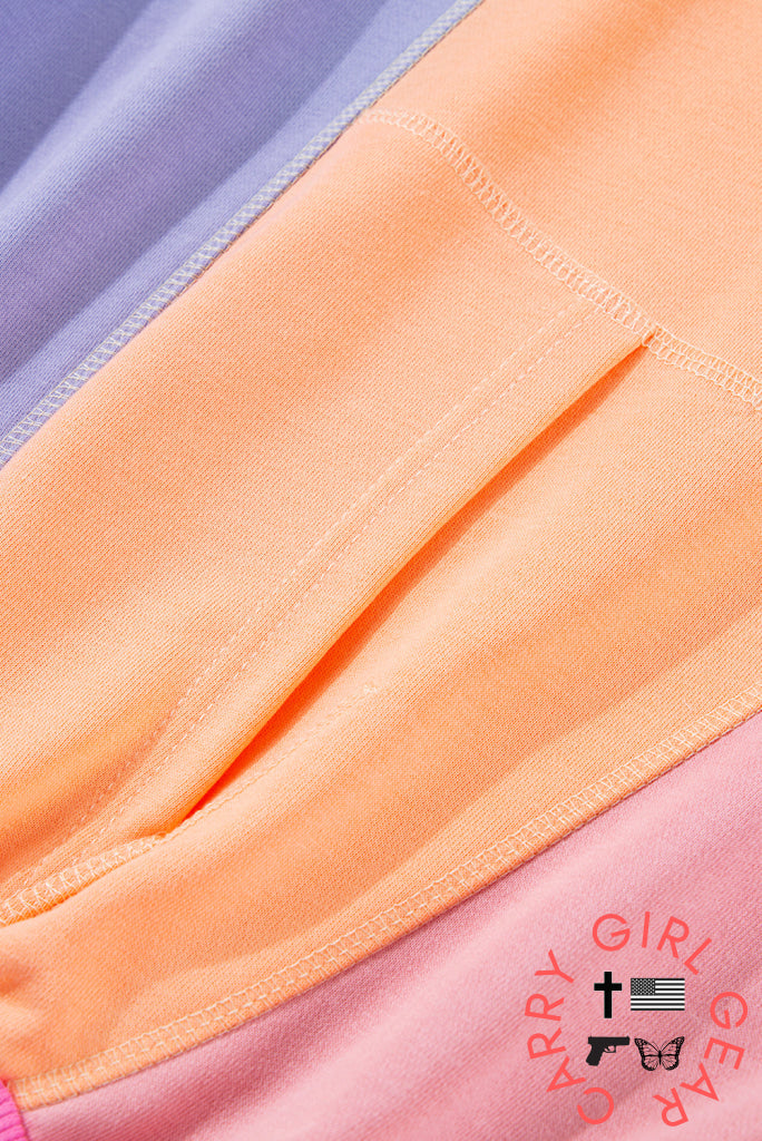 Orchid Petal Colorblock Patchwork Drop Shoulder Top Long Sleeve Tops