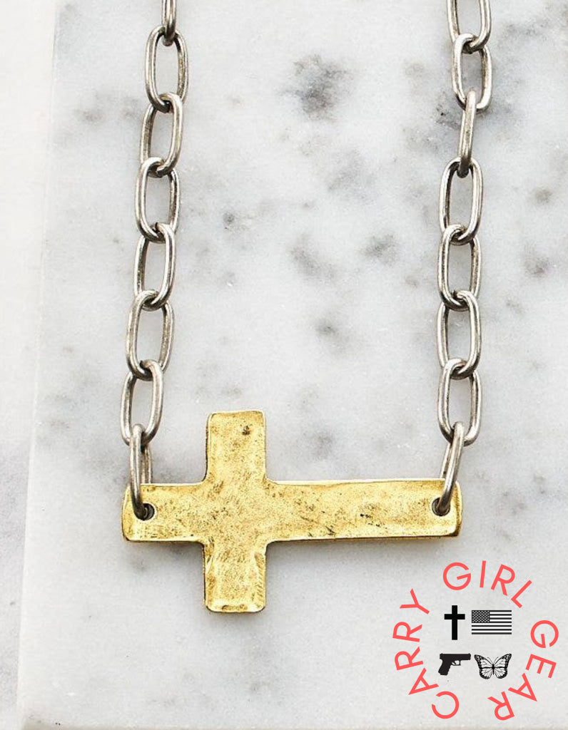 Paper Clip Chain Cross Necklace Gold cross