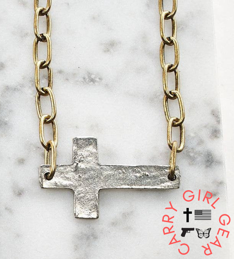 Paper Clip Chain Cross Necklace Silver cross