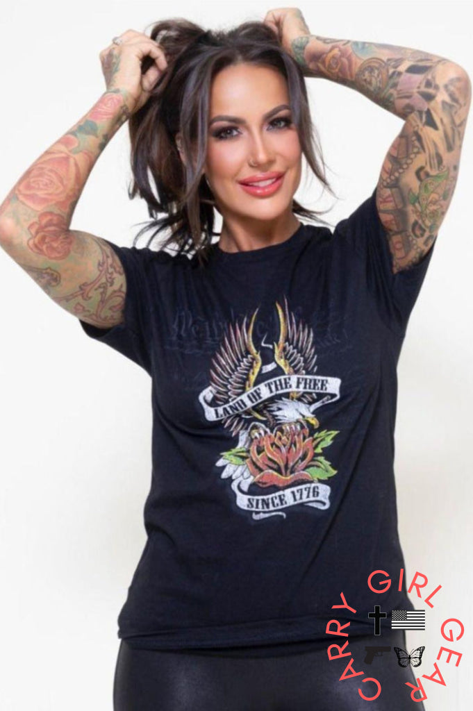 Patriotic Land of the Free Flag tee -clearance Unisex black tee / Small Hoodie