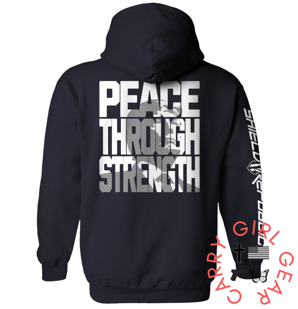 Peace Through Strength Hoodie / Navy / S NC - Apparel