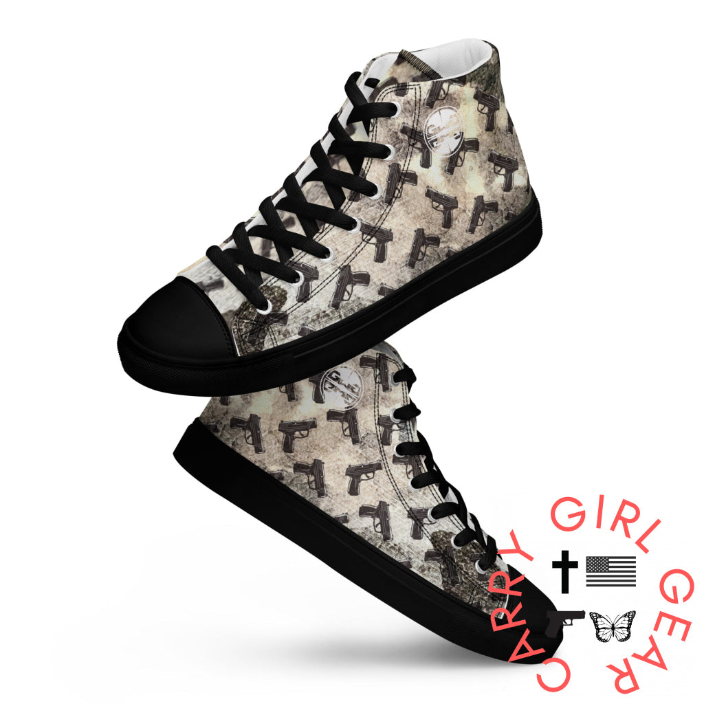 Pistol Palooza Women’s High Top Canvas Shoes Black / 5 Shoes