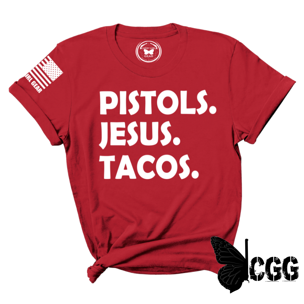 Pistols Jesus Tacos Tee Xs / Red Unisex Cut Cgg Perfect Tee