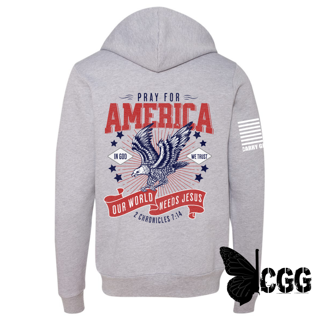Pray For America Zippered Hoodie Athletic Gray / Xs