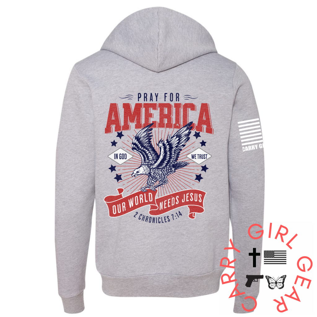 Pray For America Zippered Hoodie Athletic Gray / Xs
