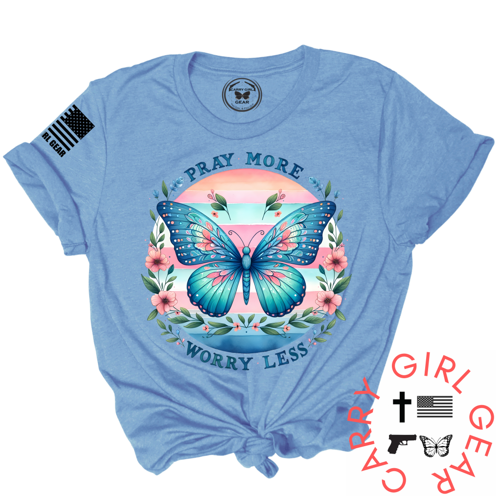 Pray More Worry Less Tee Xs / Blue Unisex Cut Cgg Perfect Tee
