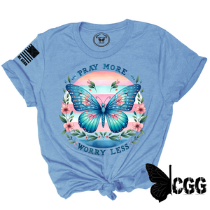 Pray More Worry Less Tee Xs / Blue Unisex Cut Cgg Perfect Tee