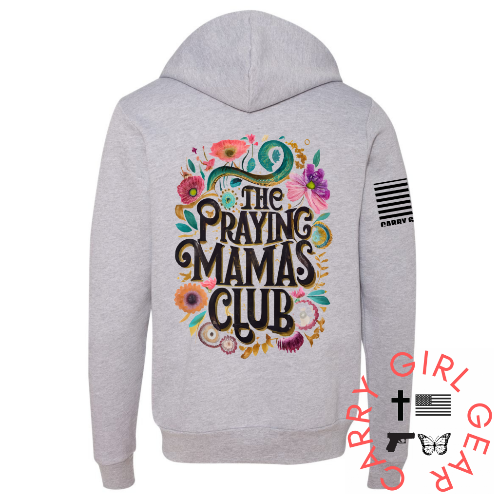 Praying Mamas Club Zippered Hoodie Athletic Gray / Xs