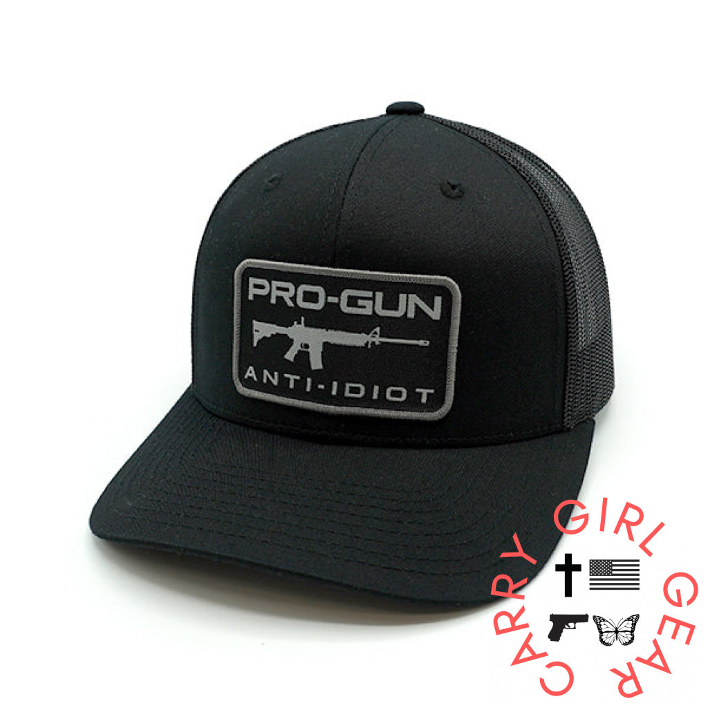 Pro Gun Anti Idiot Woven Patch Hat Curved Bill Snapback / Black NC - Hats