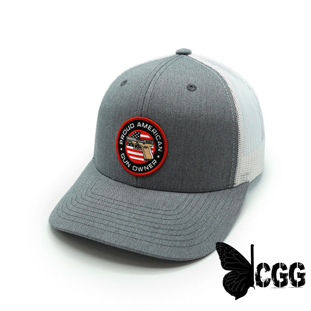 Proud American Gun Owner Woven Patch Hat Heather And White / Curved Bill Snapback Nc - Hats