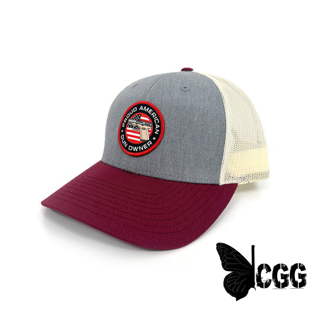 Proud American Gun Owner Woven Patch Hat Heather Birch And Cardinal / Curved Bill Snapback Nc - Hats