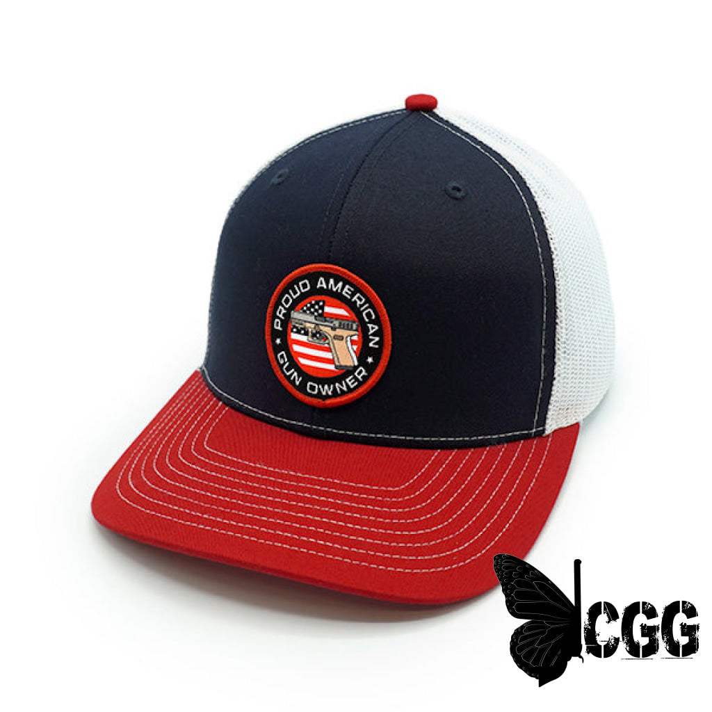 Proud American Gun Owner Woven Patch Hat Navy And White Red / Curved Bill Snapback Nc - Hats