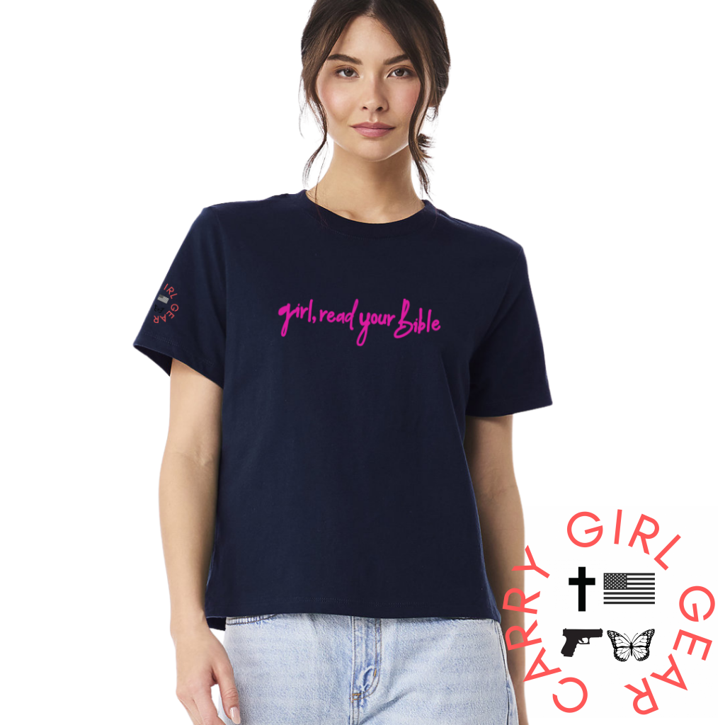 READ YOUR BIBLE PUFF BOXY TEE XS / NAVY / WOMENS CUT BOXY TEE CGG PERFECT TEE