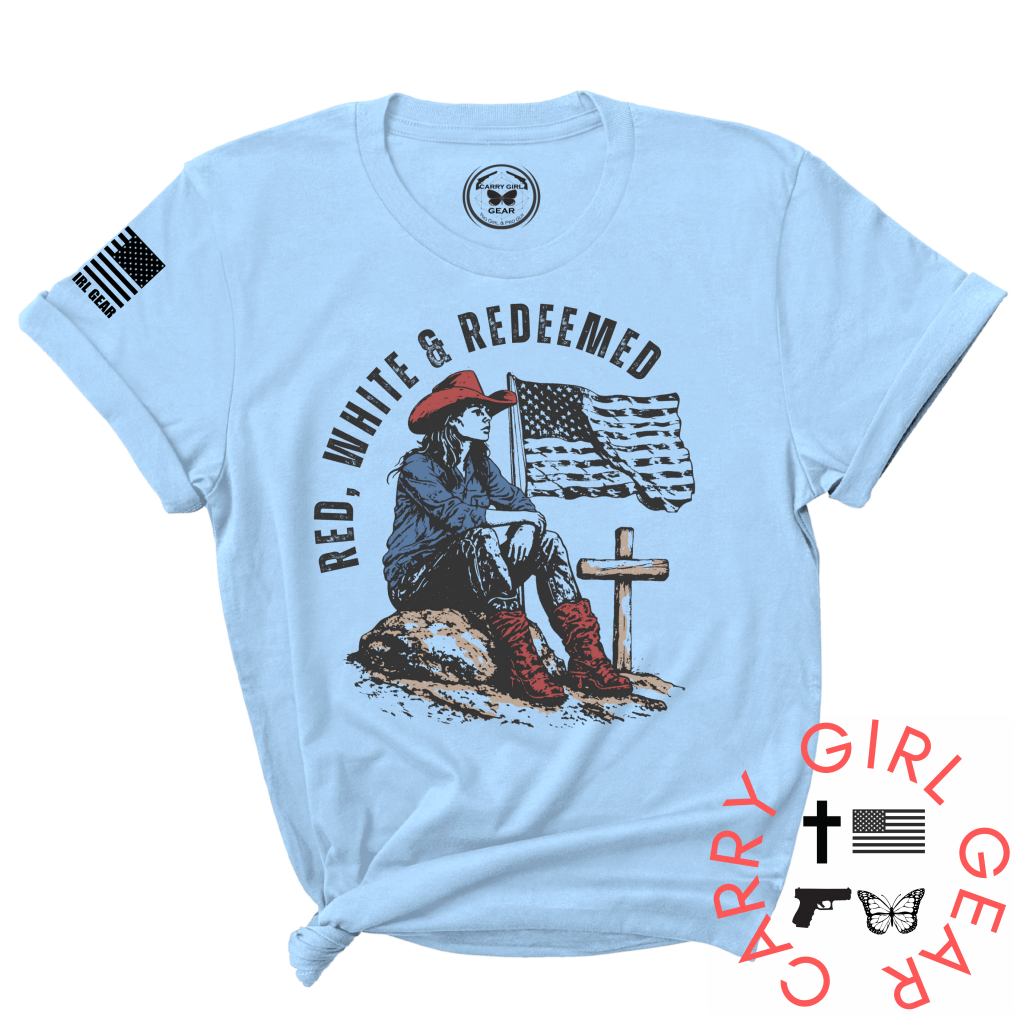 RED WHITE & REDEEMED TEE XS / BLUE / UNISEX CUT CGG PERFECT TEE