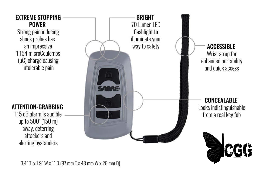 Sabre 3-In-1 Key Fob Stun Gun - Carry Girl Gear