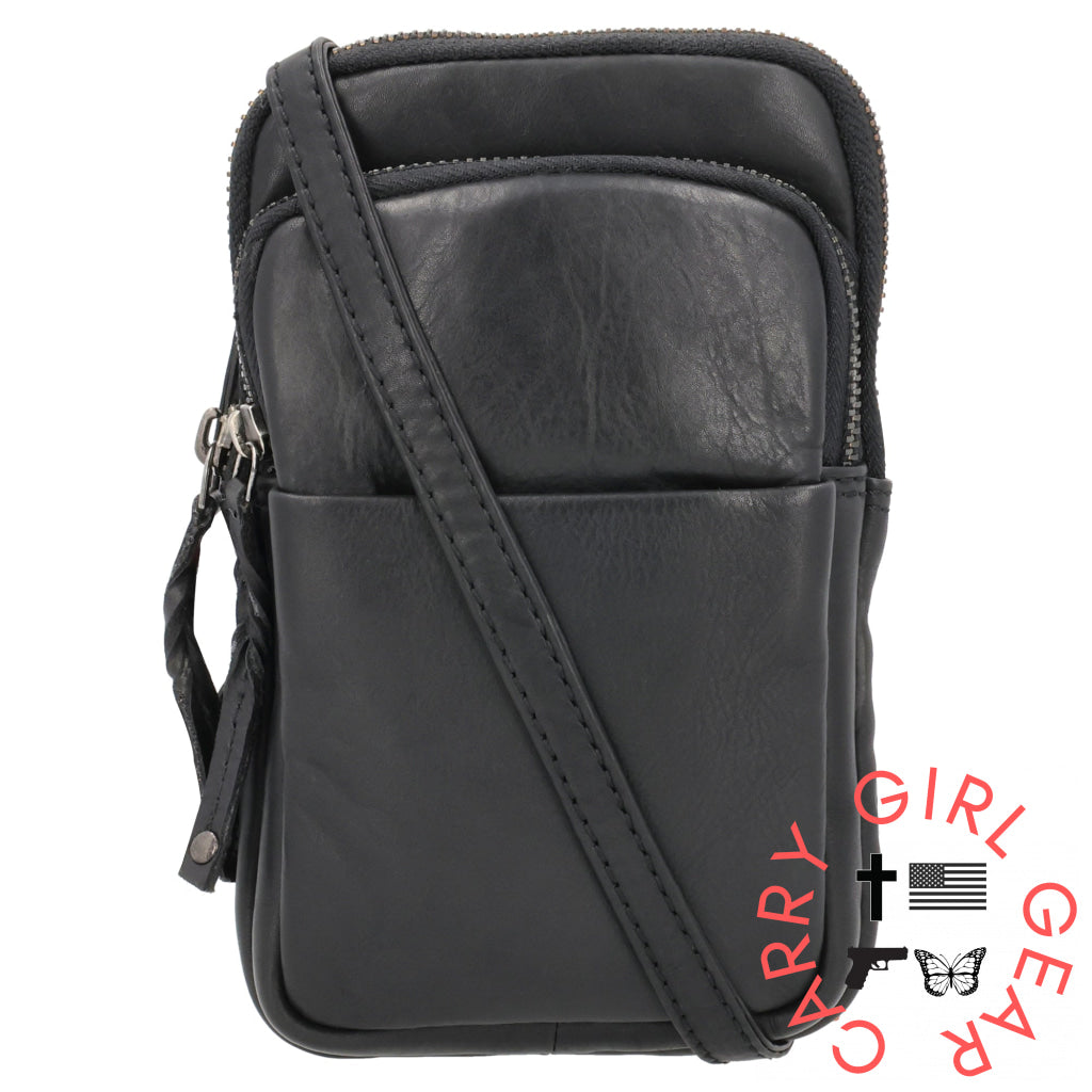 Shay Leather Rfid Crossbody By Lady Conceal For Tasers And Pepper Spray Black