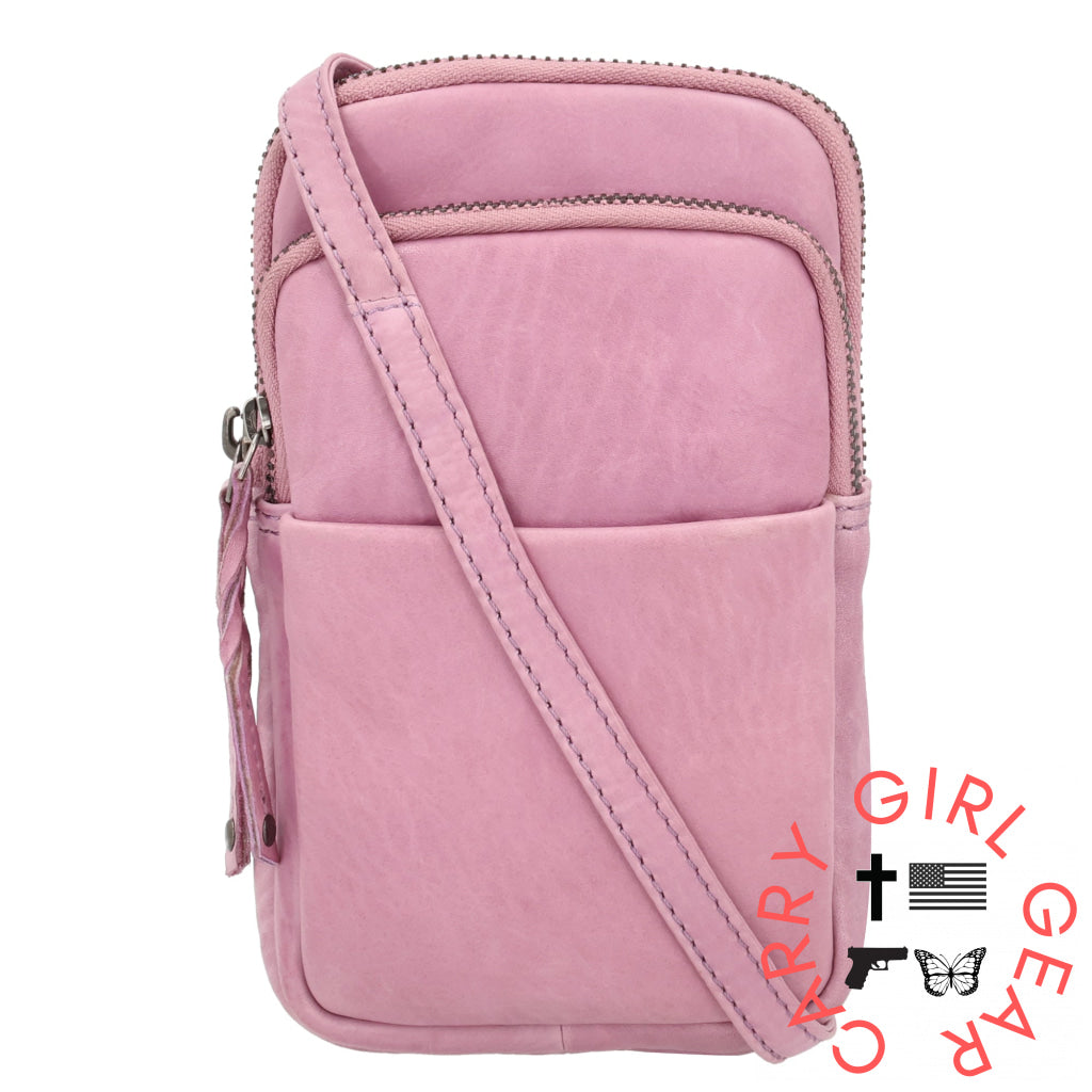 Shay Leather Rfid Crossbody By Lady Conceal For Tasers And Pepper Spray Lilac With Purple Pearls