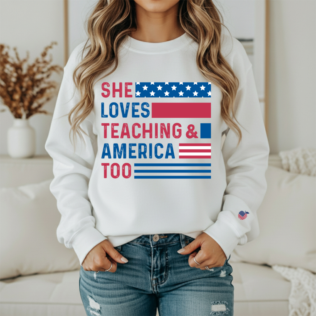 SHE LOVES TEACHING CREW SM / WHITE Sweatshirt