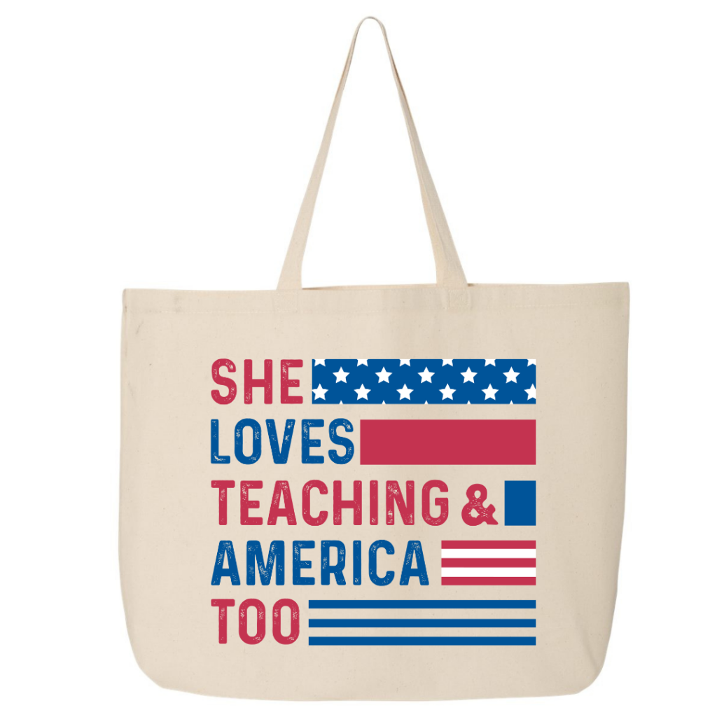 SHE LOVES TEACHING TOTE CANVAS