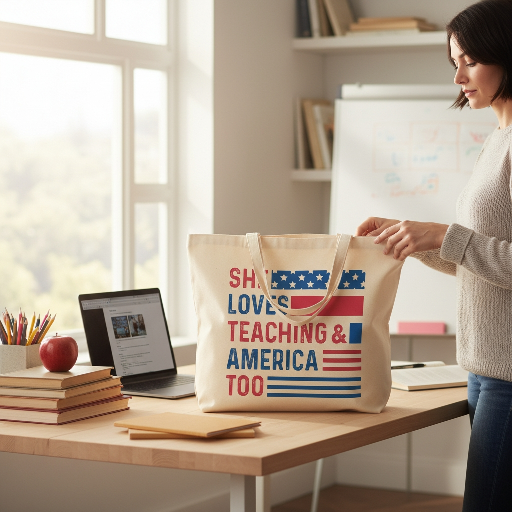SHE LOVES TEACHING TOTE CANVAS