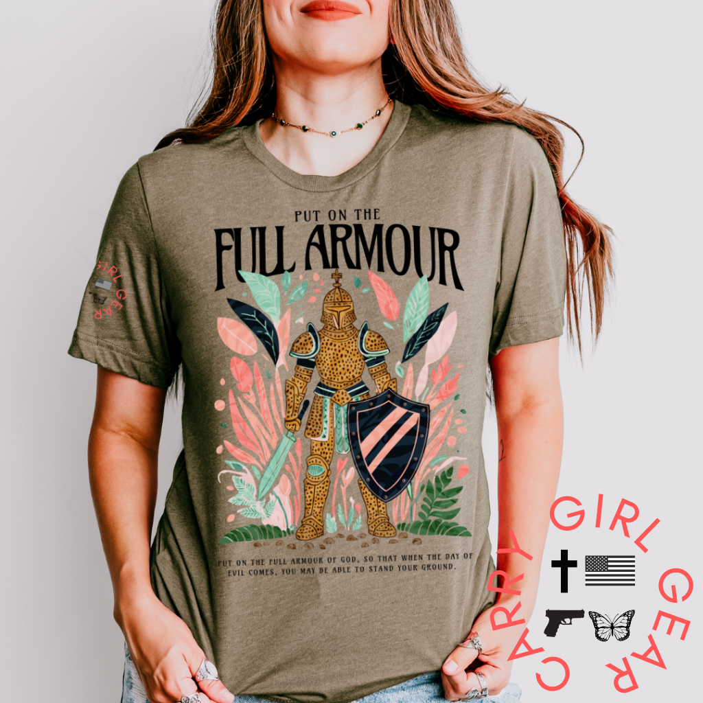 She Stands in Full Armor TEE SM / OLIVE / UNISEX CUT CGG PERFECT TEE