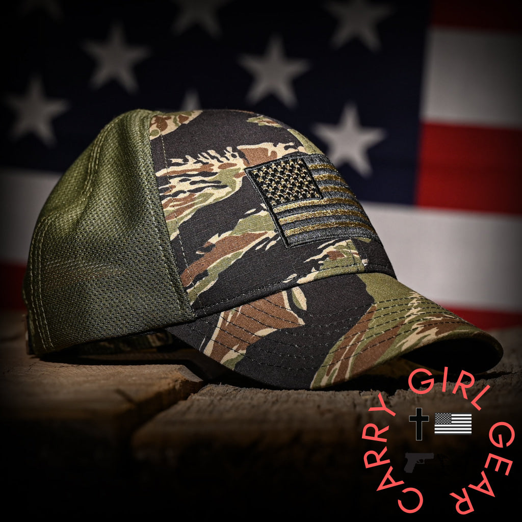 Tiger Stripe & Od Mesh American Flag Ball Cap Hats