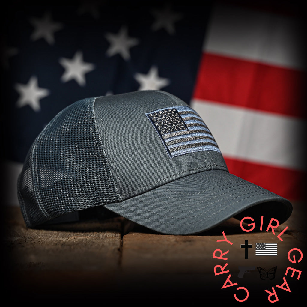 Tonal Blue-Gray American Flag Hat Hats