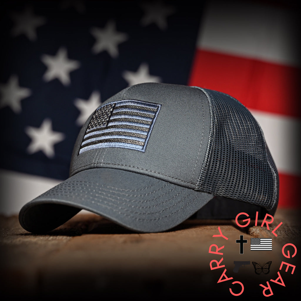 Tonal Blue-Gray American Flag Hat Hats