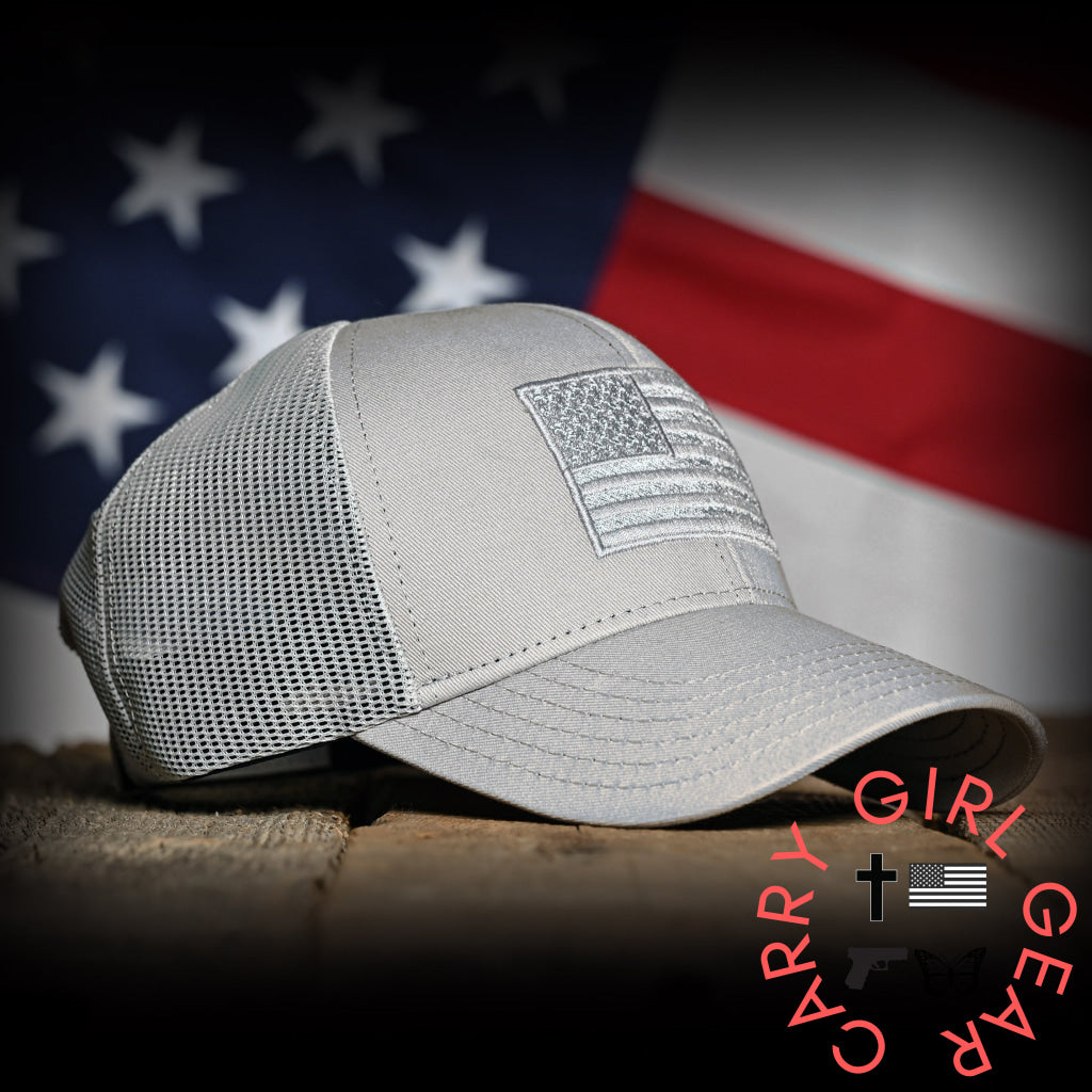 Tonal Light Gray American Flag Hat Hats