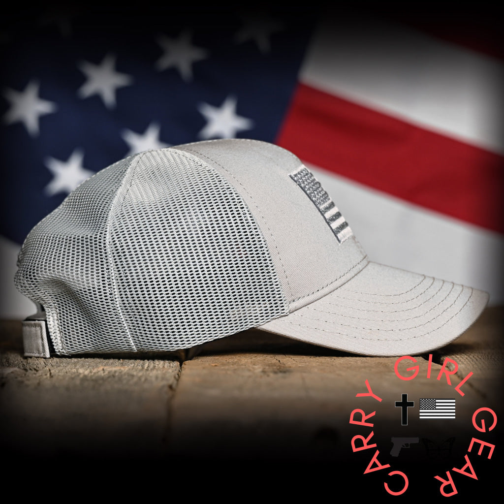 Tonal Light Gray American Flag Hat Hats