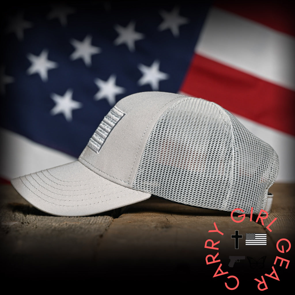 Tonal Light Gray American Flag Hat Hats