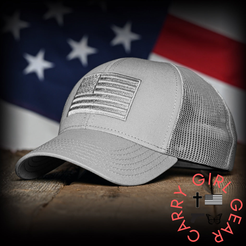Tonal Light Gray American Flag Hat Hats