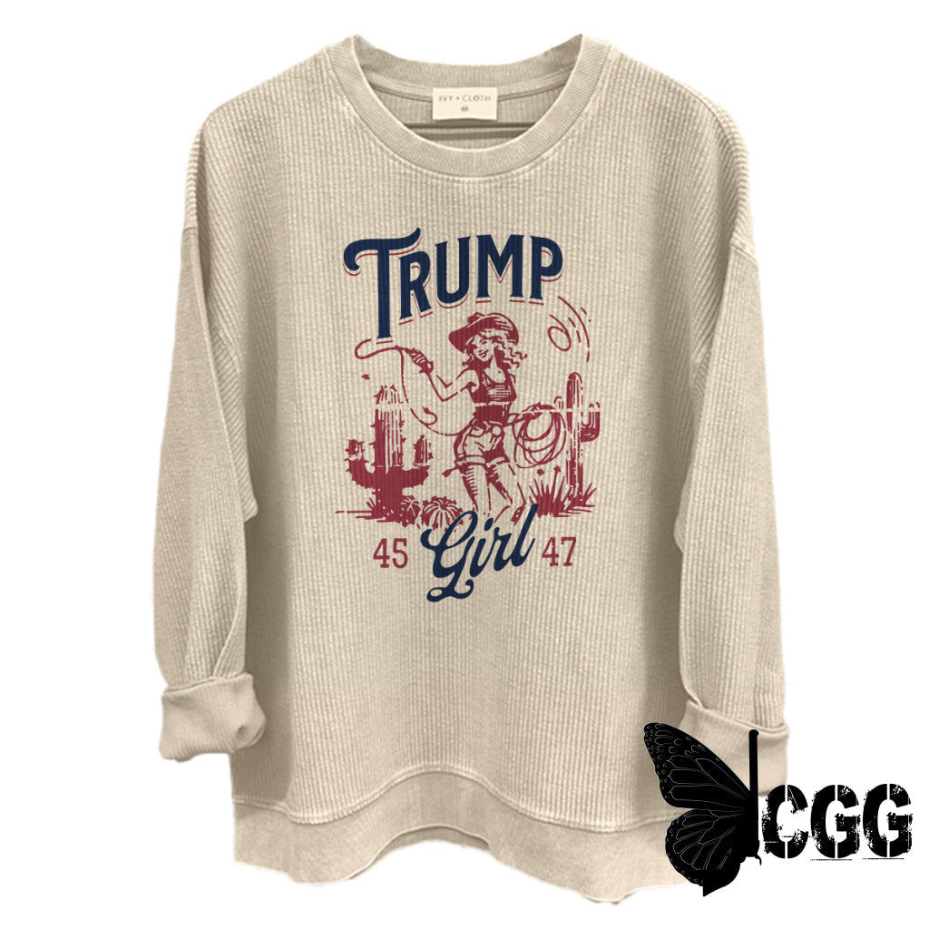 Trump Girl 45 47 (Front Print) Moonbeam / S Oversized Corded Crew Nc - Apparel