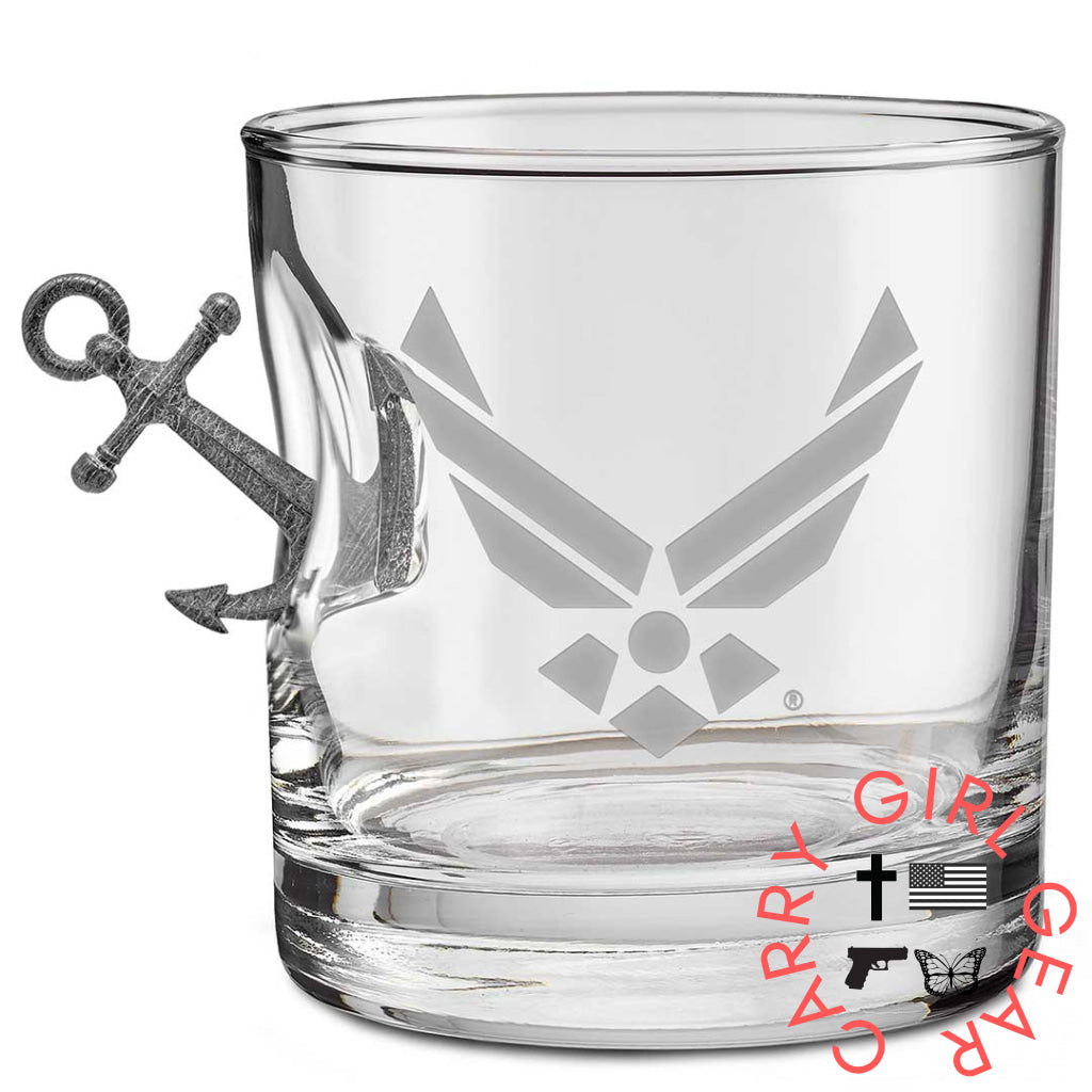 Us Military Glasses Anchor / Air Force 11Oz Rocks Glass Handmade