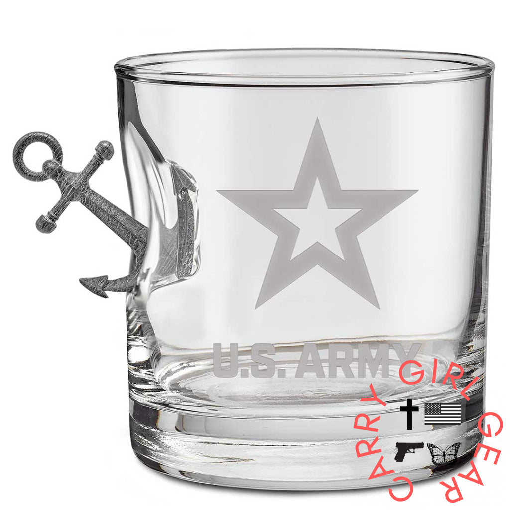 Us Military Glasses Anchor / Army 11Oz Rocks Glass Handmade