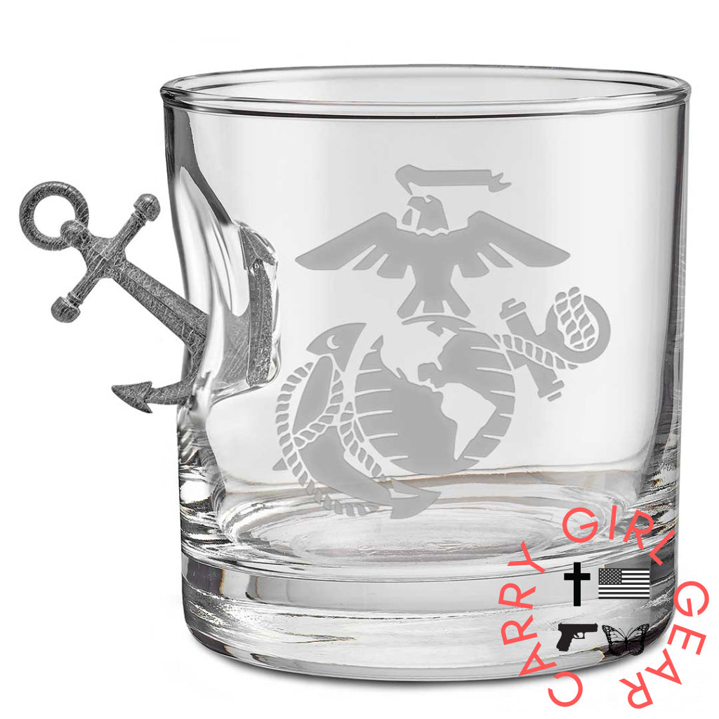 Us Military Glasses Anchor / Marine Corps 11Oz Rocks Glass Handmade