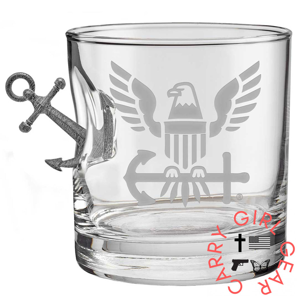 Us Military Glasses Anchor / Navy 11Oz Rocks Glass Handmade