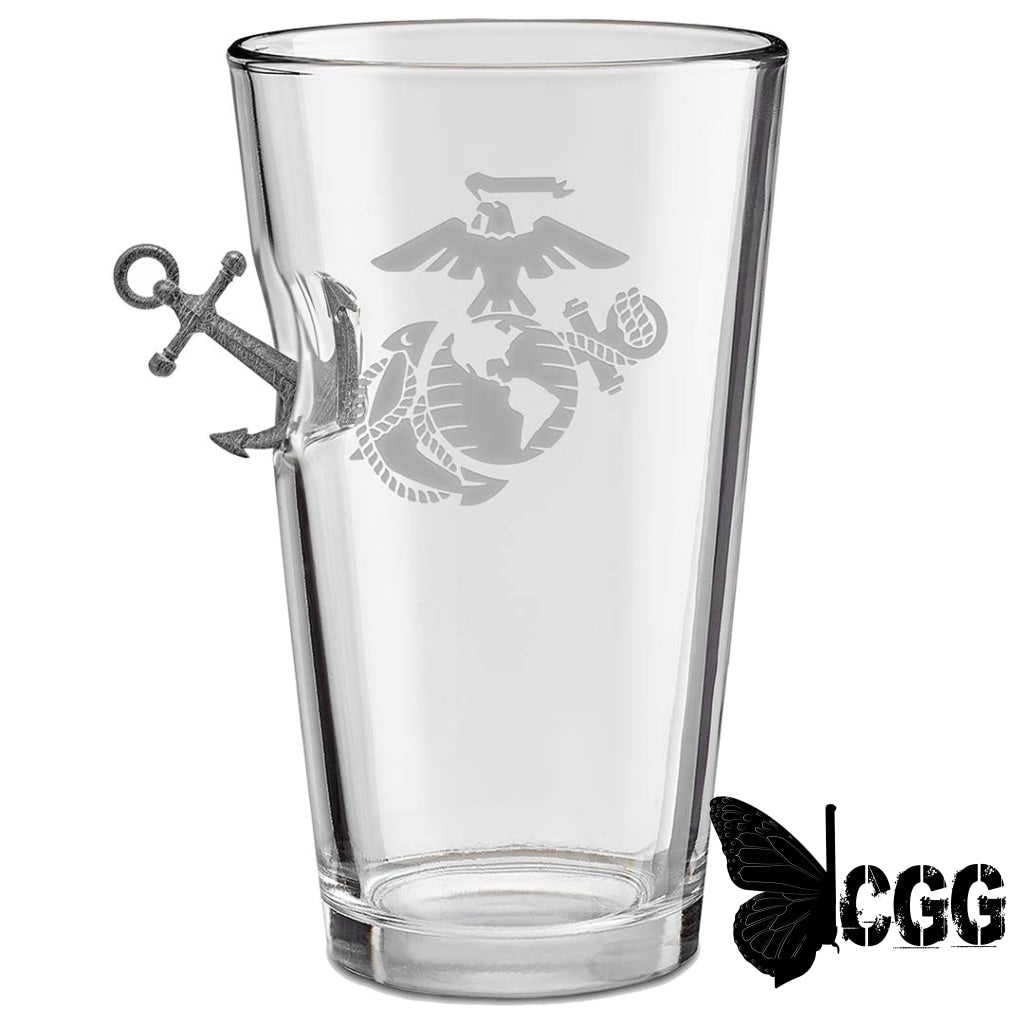 Us Military Glasses Anchor / Marine Corps 16Oz Pint Glass Handmade