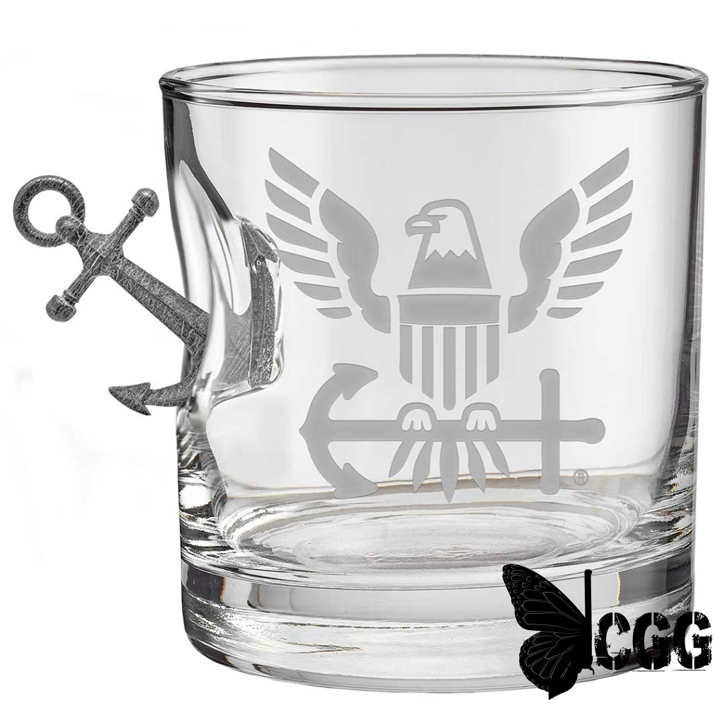 Us Military Glasses Anchor / Navy 11Oz Rocks Glass Handmade