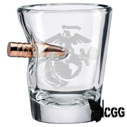 Us Military Glasses Bullet / Marine Corps 2Oz Shot Glass Handmade