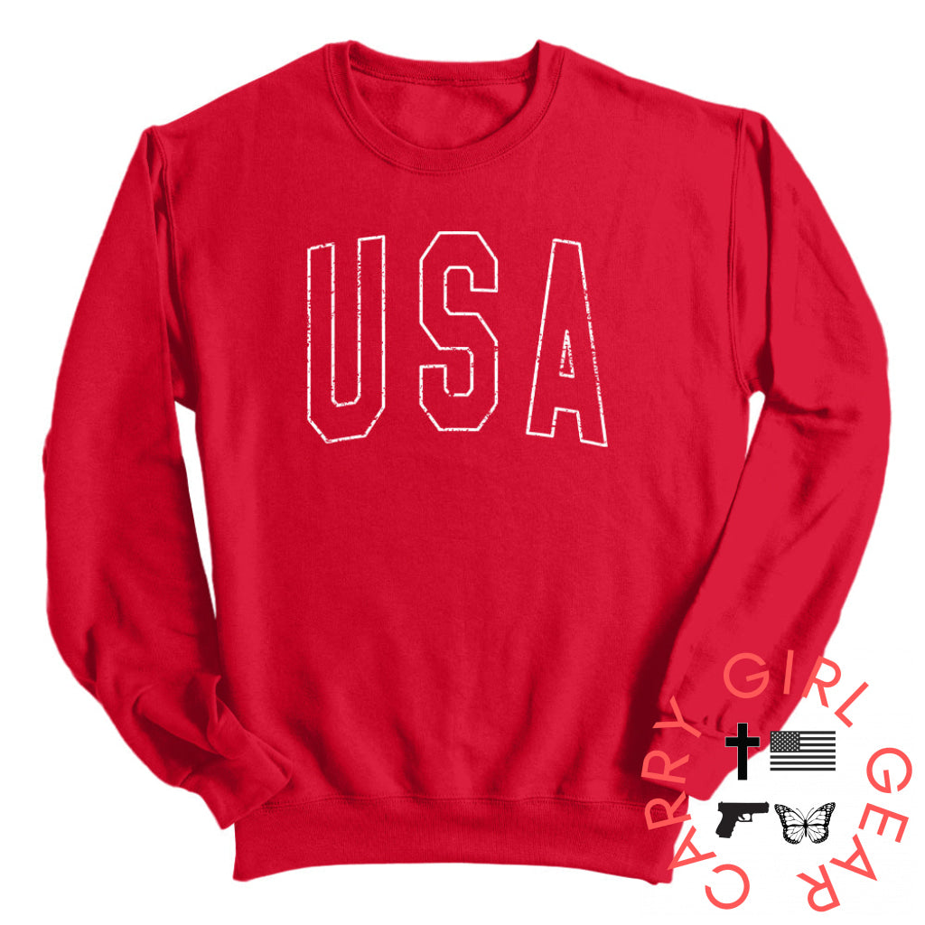 USA Collegiate Solid White (Front) Sweatshirt / Red / S NC - Apparel