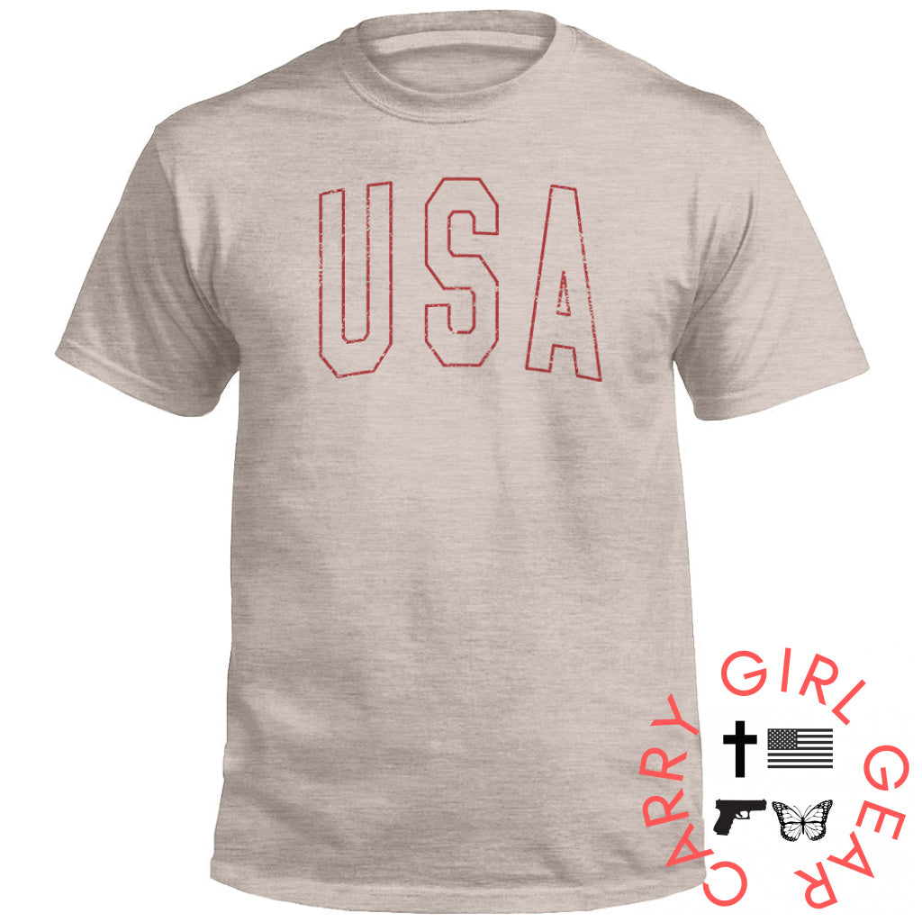 USA Collegiate Solid White (Front) Tee / Heather Cement / S NC - Apparel