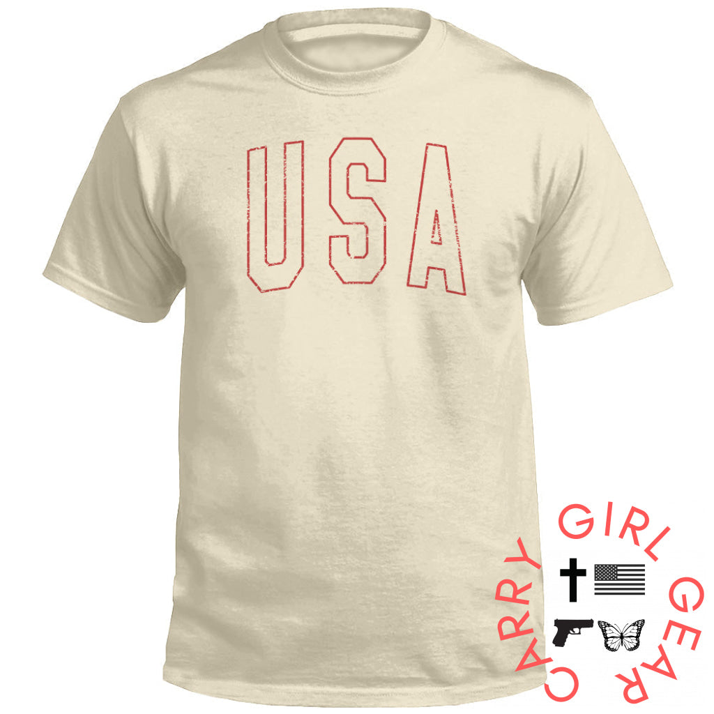 USA Collegiate Solid White (Front) Tee / Natural / S NC - Apparel