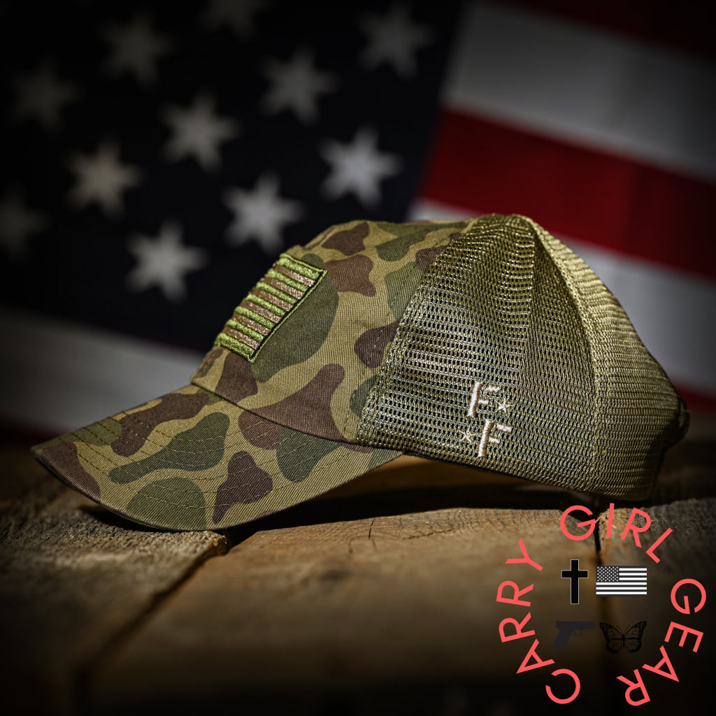 Vintage Frog Skin Camo American Flag Range Hat Hats