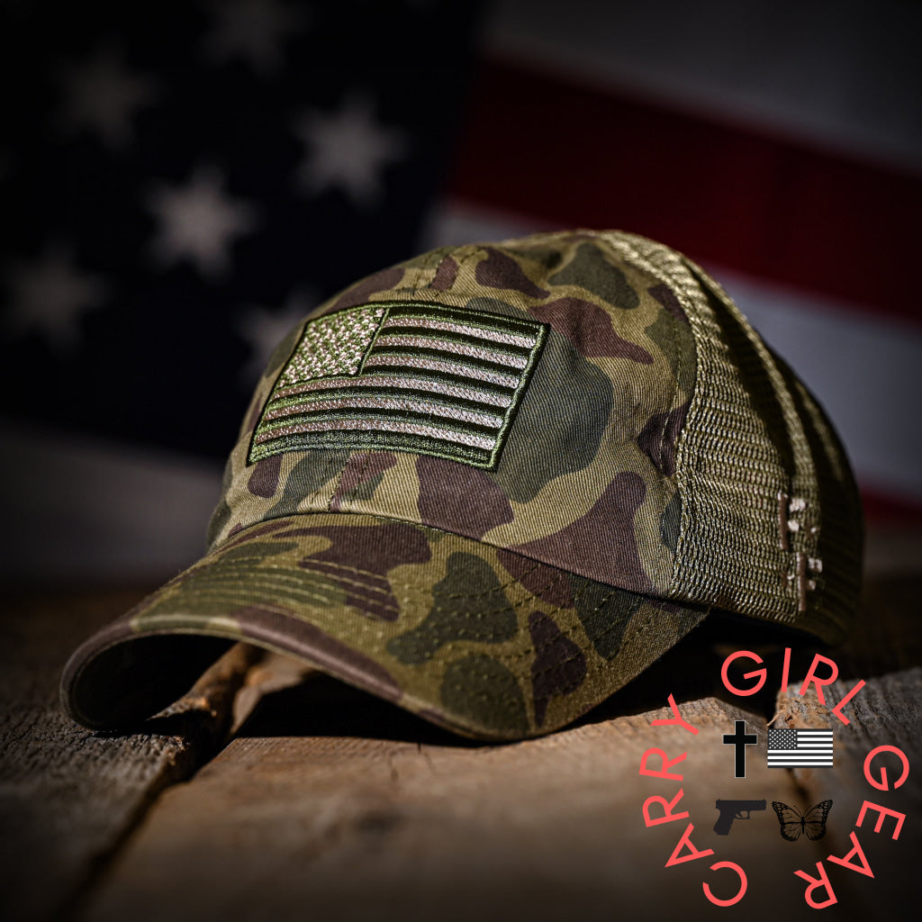 Vintage Frog Skin Camo American Flag Range Hat Hats