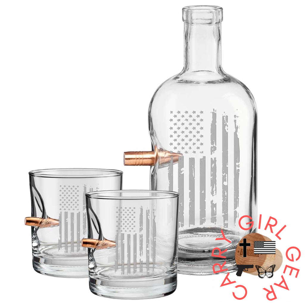 Whiskey Decanter And Rocks Glass Set Patriotic Two Glasses