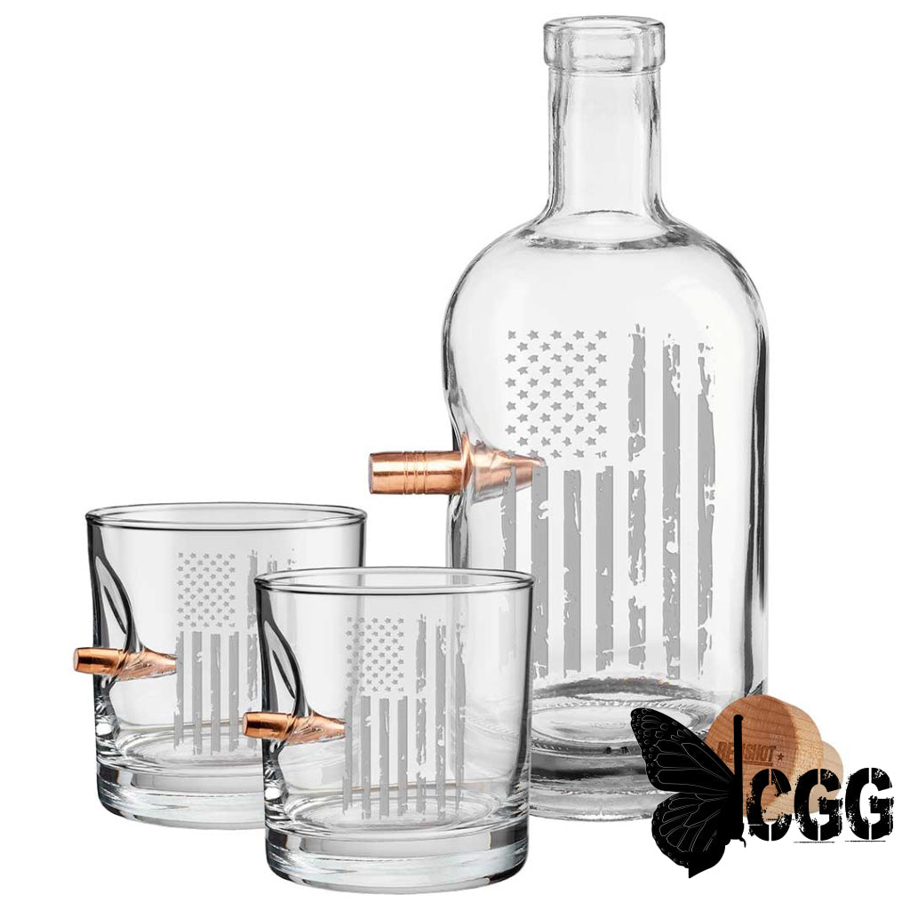 Whiskey Decanter And Rocks Glass Set Two Glasses