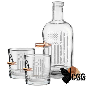 Whiskey Decanter And Rocks Glass Set Patriotic Two Glasses