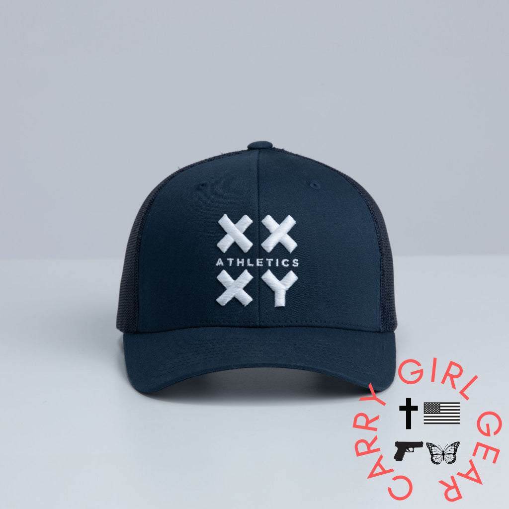 White Logo Trucker Cap on Navy Navy with White Logo ONE